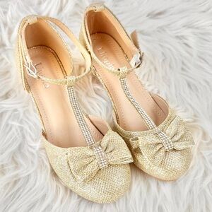 Elegant Gold kids Shoes with Bow Detail